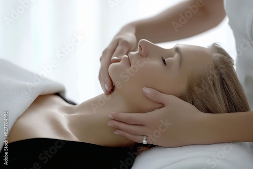 A woman receiving a massage in a spa.