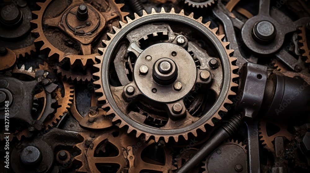 weathered industrial tools and gears, weathered industrial tools and gears,