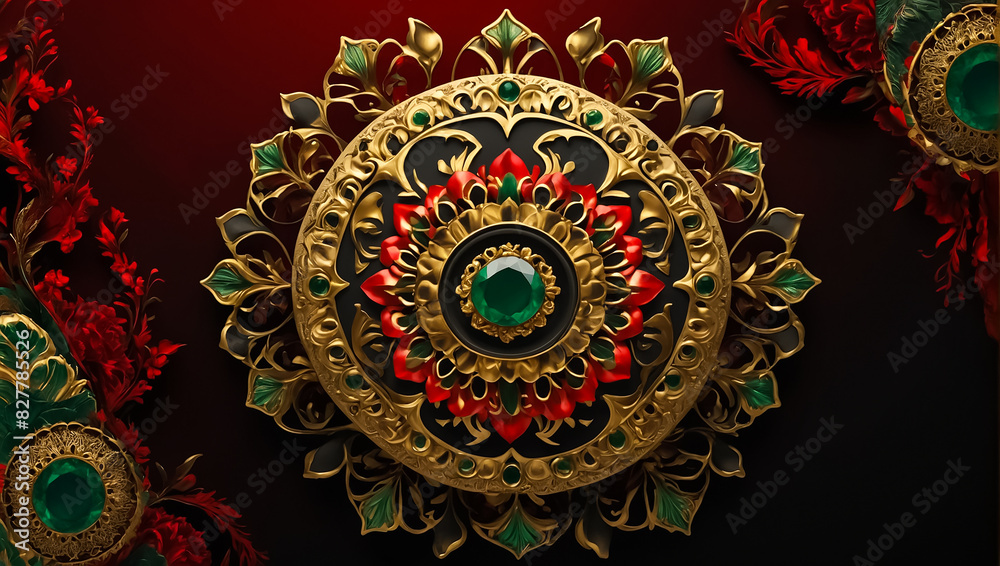 Beautiful mandala, red, gold, black Beautiful mandala, red, gold, black