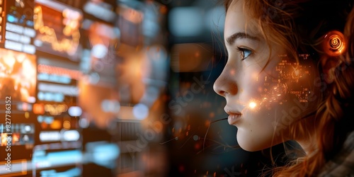 AI analyzes girl playing video game. Concept Video Game, Girl, Artificial Intelligence, Analysis, Playing
