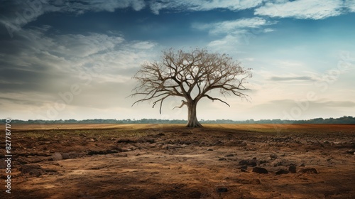 a lone tree standing amidst a vast expanse of deforestation,  photo