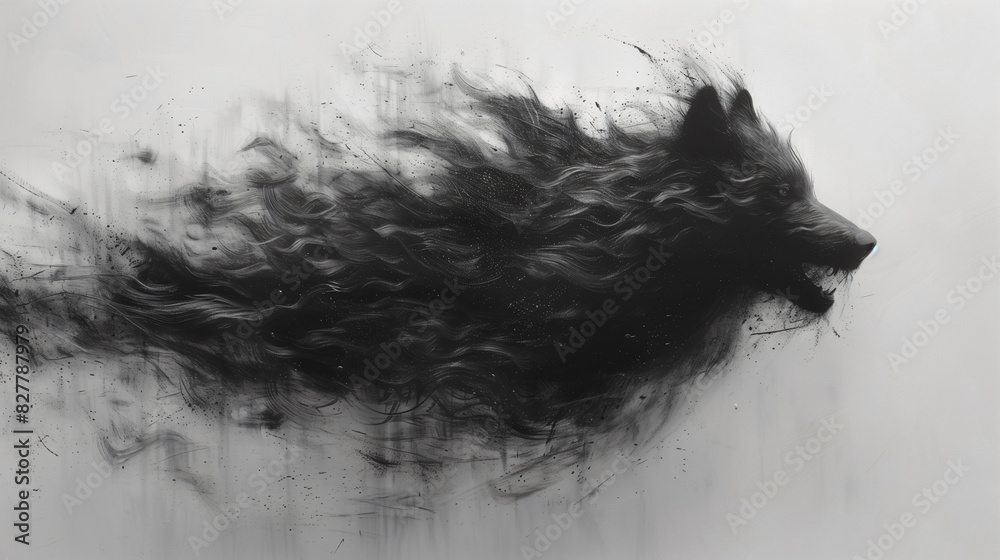 Abstract ink illustration of a wolf black and white background Abstract ink illustration of a wolf black and white background