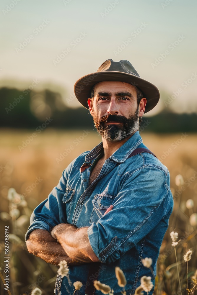 man portrait in a hat on the field. Selective focus. man portrait in a hat on the field. Selective focus.