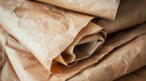 A roll of brown recycled paper bags perfect for carrying groceries or lunch.