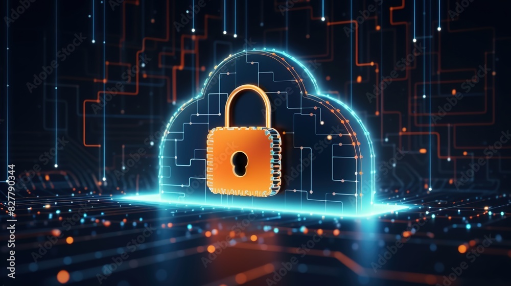 A digital illustration of an illuminated cloud icon with a padlock, floating above glowing circuit lines in the background
A digital illustration of an illuminated cloud icon with a padlock, floating above glowing circuit lines in the background