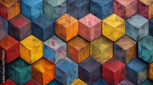 Design a hexagon pattern with six-sided shapes arranged in a tessellated design, using vibrant colors to highlight geometric precision and visual appeal  photo