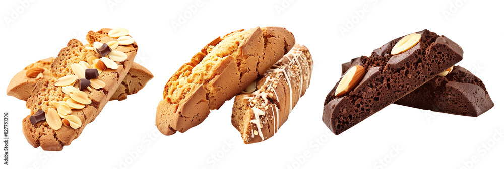 Obraz premium set of biscotti, including almond and chocolate, isolated on transparent background