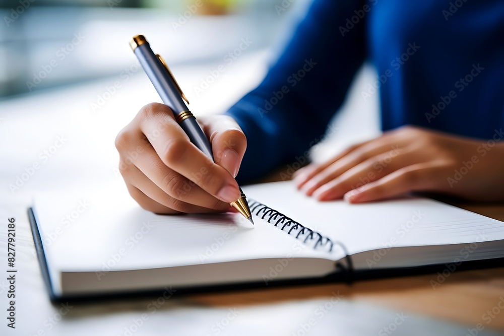Close-up of Businesswomen Writing by Pen on a White Paper in an Office, a Woman Person Writing in Her Notebook in a Cafe, Coffee Shop Close-up of Businesswomen Writing by Pen on a White Paper in an Office, a Woman Person Writing in Her Notebook in a Cafe, Coffee Shop