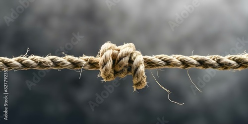 Symbolism of a frayed rope: Exploring disconnection and isolation through a broken connection. Concept Rope Fraying, Disconnection Symbolism, Isolation Theme, Broken Connection Exploration photo