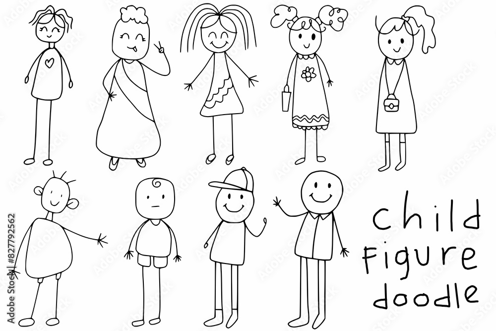 Funny children drawings - set of stick figures in different poses. Material for slide shows, presentations and all sorts of prints. Simple hand drawn doodles in black and white. Funny children drawings - set of stick figures in different poses. Material for slide shows, presentations and all sorts of prints. Simple hand drawn doodles in black and white.