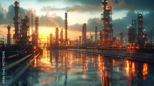 Industrial Sunset Glow at Oil Refinery Complex