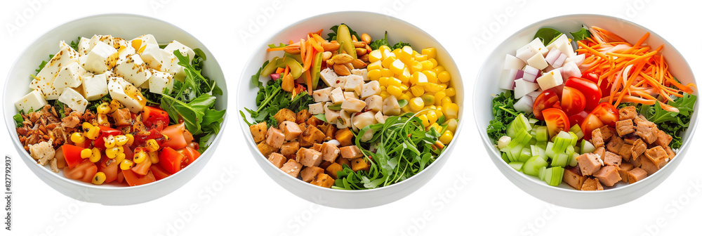 set of protein-packed salads, isolated on transparent background set of protein-packed salads, isolated on transparent background