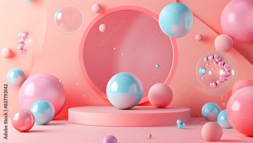 3d render of abstract pastel spheres and circle on pink background, minimalistic style,
3d render of abstract pastel spheres and circle on pink background, minimalistic style,