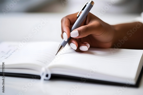 Close-up of Businesswomen Writing by Pen on a White Paper in an Office  a Woman Person Writing in Her Notebook in a Cafe  Coffee Shop