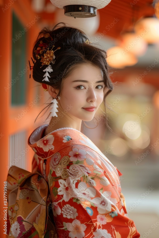 Portrait of a beautiful Japanese woman in traditional kimono Portrait of a beautiful Japanese woman in traditional kimono
