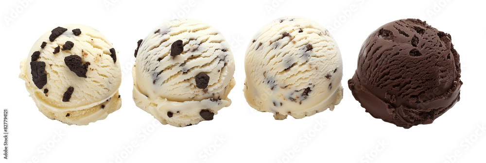 set of cookies and cream ice cream, isolated on transparent background