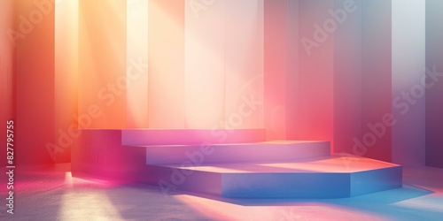 Modern Geometric Pink and Blue Podium on Gradient Background