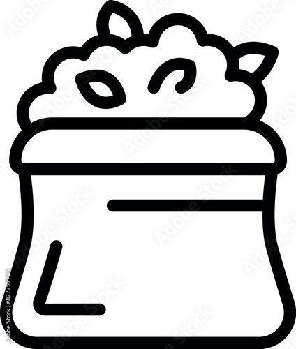 Black and white line icon of a dog treat pouch filled with snacks for training or rewarding pets