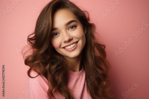 A young woman with long brown hair smiling.