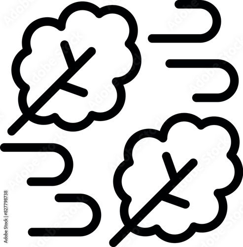 Black and white line art depicting breezy weather with clouds and wind