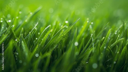 Fresh Morning Dew Glistening On Vibrant Green Grass Under Soft Light. Generative AI