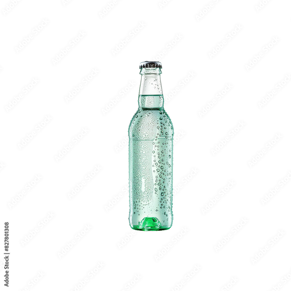 A chilled bottle of sparkling water with condensation droplets, isolated on transparent background A chilled bottle of sparkling water with condensation droplets, isolated on transparent background
