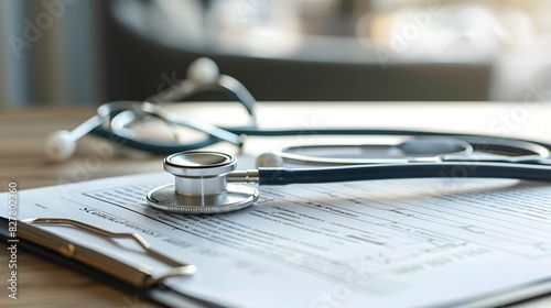Stethoscope placed on medical document