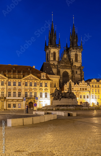 Church of the Mother of God before Týn on the old town square in the night, Prague, Czech Republic photo