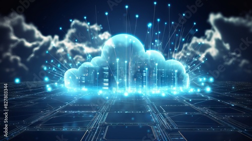 Futuristic cloud computing  transferring big data over the internet with advanced digital technology.  