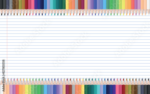 School Layout - Color Pencil Frame on Notebook Paper Background. Rectangle Shape.