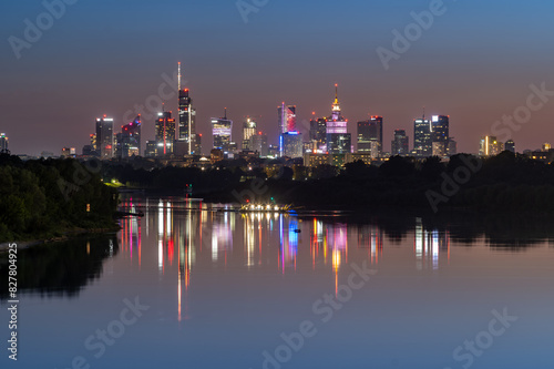 Wallpaper Mural Night panorama of Warsaw downtown skyline, Poland, over Vistula river Torontodigital.ca