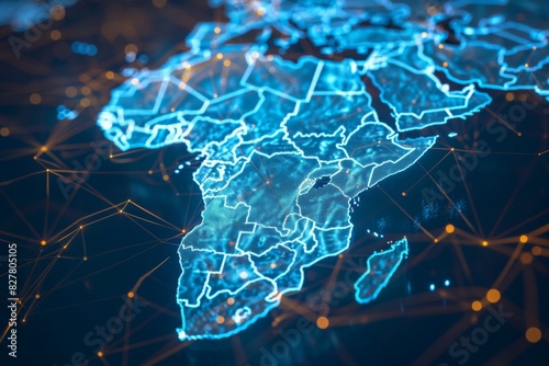 Digital Map of Africa Network Connection created with Generative AI