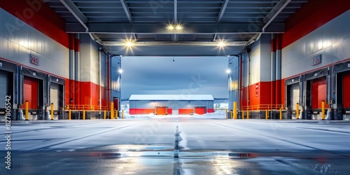 Inside of a Large Warehouse With Red Doors