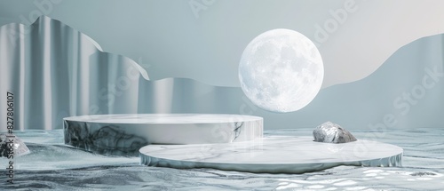 3D rendering of a stage on the ice with a full moon in the background.