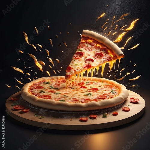 Free New Pizza with smoke on black texture pizza coming out of the oven with blurred background  photo