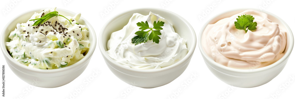 set of sour cream dips, isolated on transparent background set of sour cream dips, isolated on transparent background