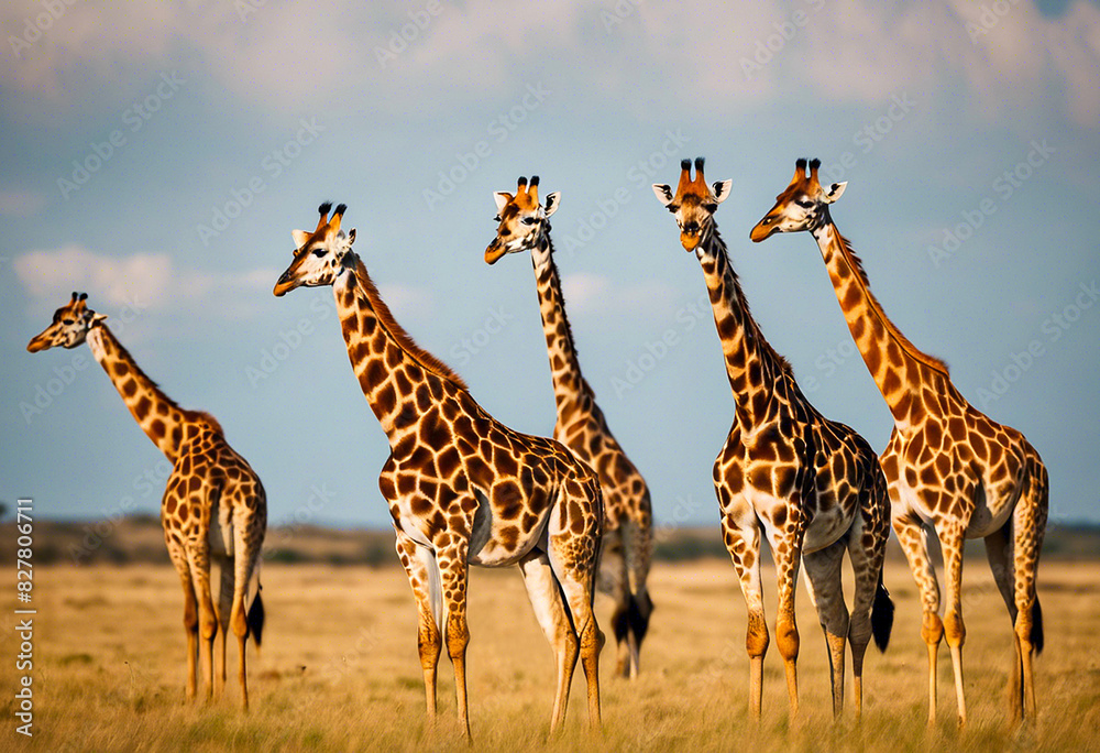 Close-up with a group of giraffes in the savannah