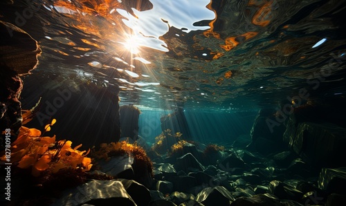 Sun Shining Through Water in Ocean © uhdenis