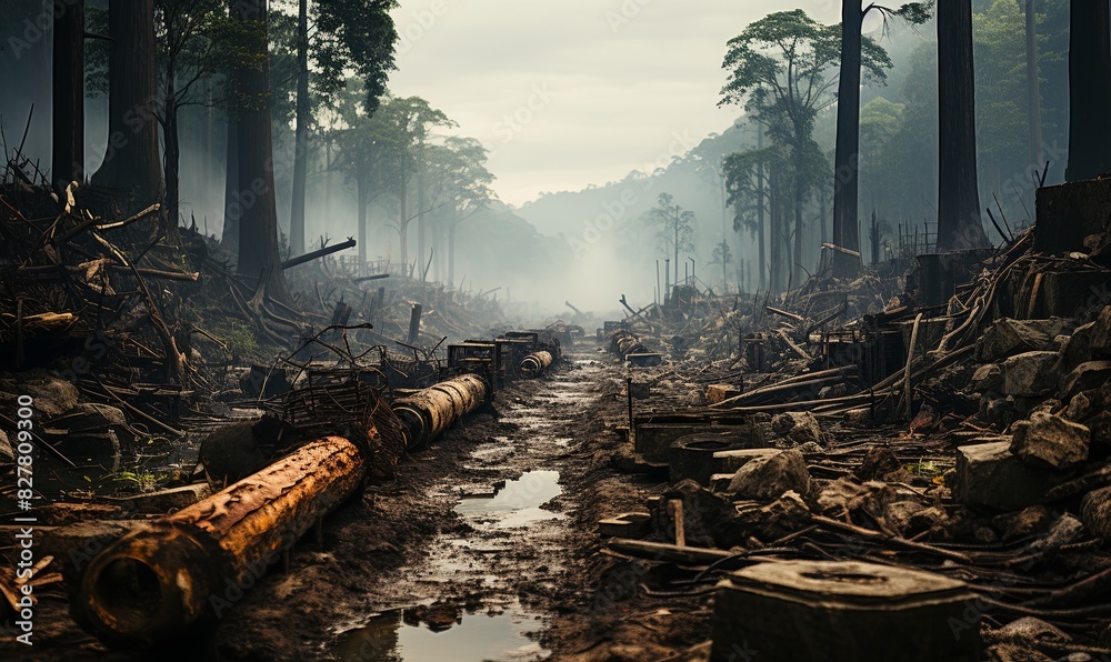 Dense Forest With Trees and Logs Dense Forest With Trees and Logs