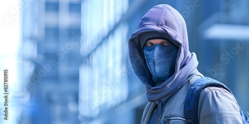 Person in hoodie mask behaving suspiciously near office, prompting security concerns. Concept Suspicious Activity, Security Concerns, Office Safety, Person with Hoodie, Mask Detection