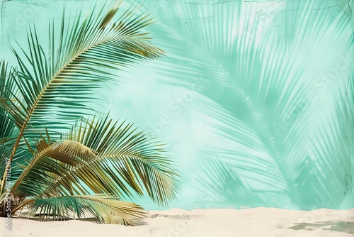 Digital artwork of palm leaves on a sand  high quality  high resolution