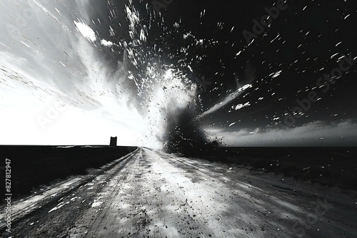 Illustration of white and black blown up photo, high quality, high resolution
