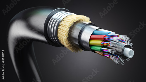 Fiber optic cable. Multimode all-media self-supporting fiber optic cable structure on black background. photo