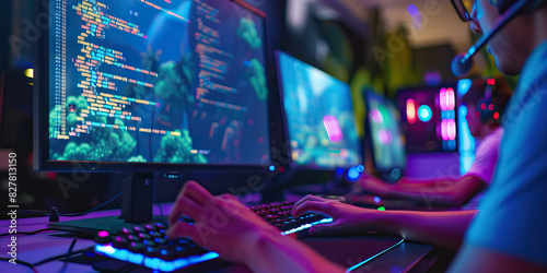 A game developer codes a thrilling level for their new game, their imagination the only limit to what they can create