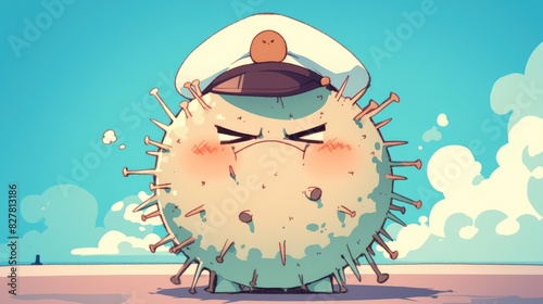 The sailor cartoon character sports a white hat and is infected with oncovirus photo