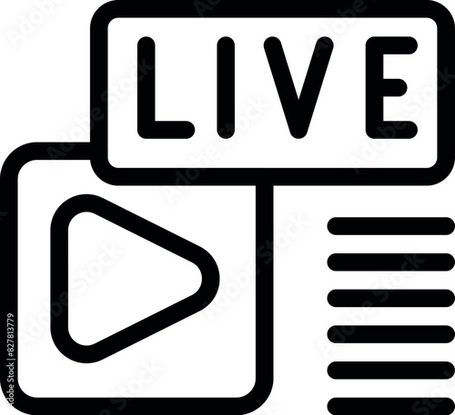 Black and white vector illustration of a live streaming icon, suitable for web use