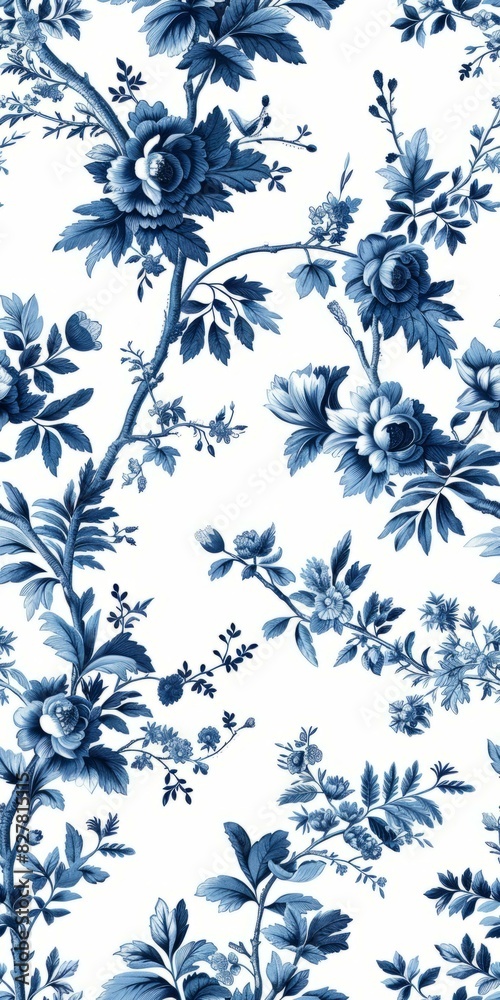 Blue and White Chinoiserie Floral Pattern - Qing Dynasty Porcelain Blue and White Chinoiserie Floral Pattern - Qing Dynasty Porcelain