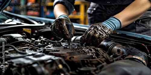 A mechanic skillfully repairs a car engine, their greasy hands a testament to their expertise in the field