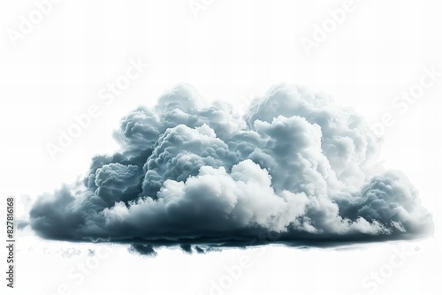Illustration of one small grey cloud on a white background, in the photorealistic style