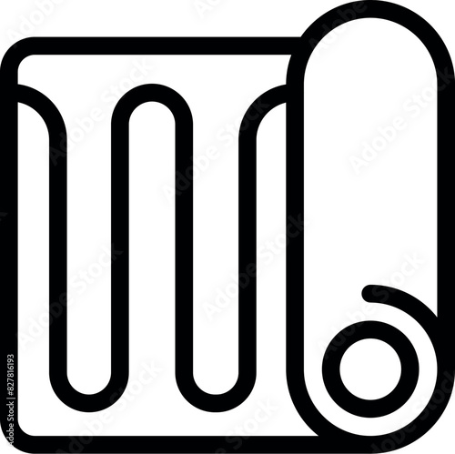 Vector illustration of a rolled yoga mat, depicted in a simple black and white line art style